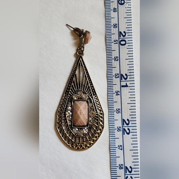Boho Bronze And Pink Stone Teardrop Earrings - Picture 10 of 12